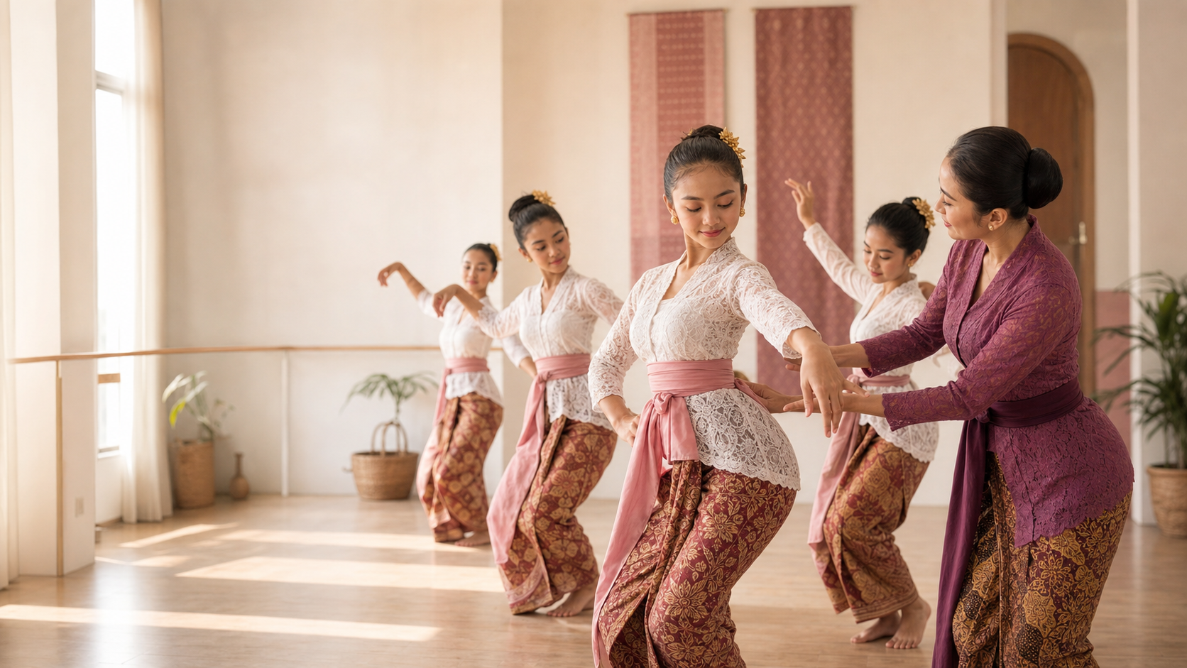 Latihan tari tradisional bersama pelatih